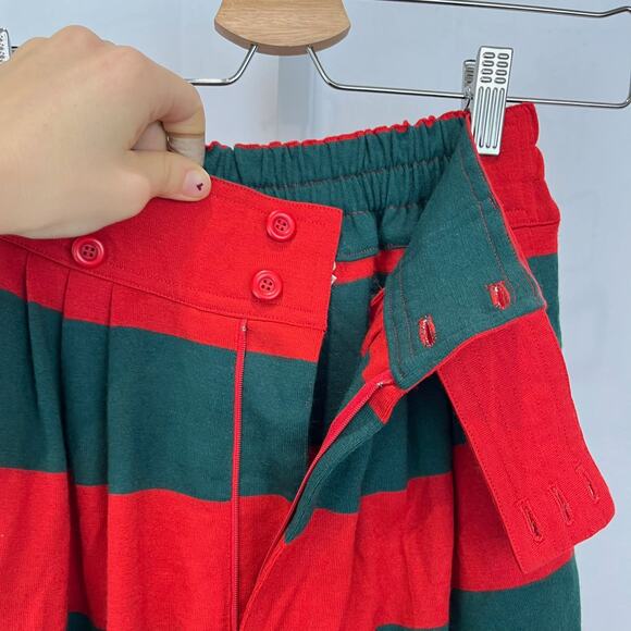 TAKEZO Japan M Pleated Tapered Harem Pants Striped Wool Knit Hi Rise Red Green - Picture 7 of 11